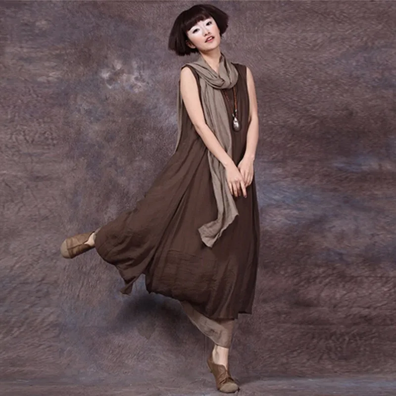 Женское винтажное Макси-платье без рукавов размера плюс однотонное повседневное