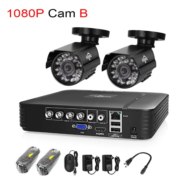 1080P Hiseeu HD 4CH 1080N 5в1 AHD DVR комплект CCTV система 2 шт 720 P/1080 P AHD-двухсторонняя Водонепроницаемая камера 2MP P2P комплект видеонаблюдения - Цвет: 1080P