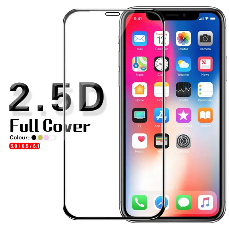 

Цветное закаленное стекло с полным покрытием для Iphone XS XR XS MAX 2.5D Edge, Защитная пленка для экрана Черного, белого, прозрачного и золотого цветов
