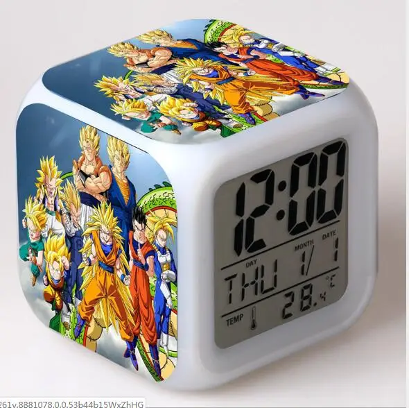Прозрачный Мультфильм Dragon Ball игрушки Детский будильник светодио дный Цвет изменение цифровые часы регистрации Ночь Wake Up Light светящиеся электронный Reveil - Цвет: Прозрачный