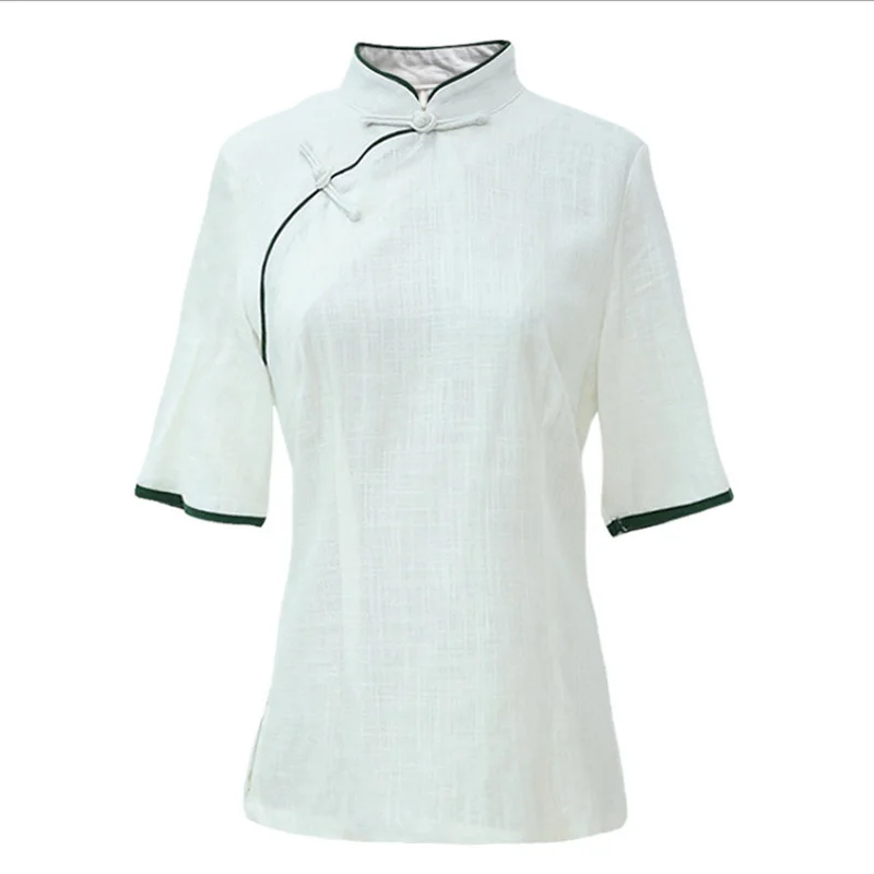 Женская рубашка с коротким рукавом DIDUQIPAO Повседневная из хлопка и льна лето
