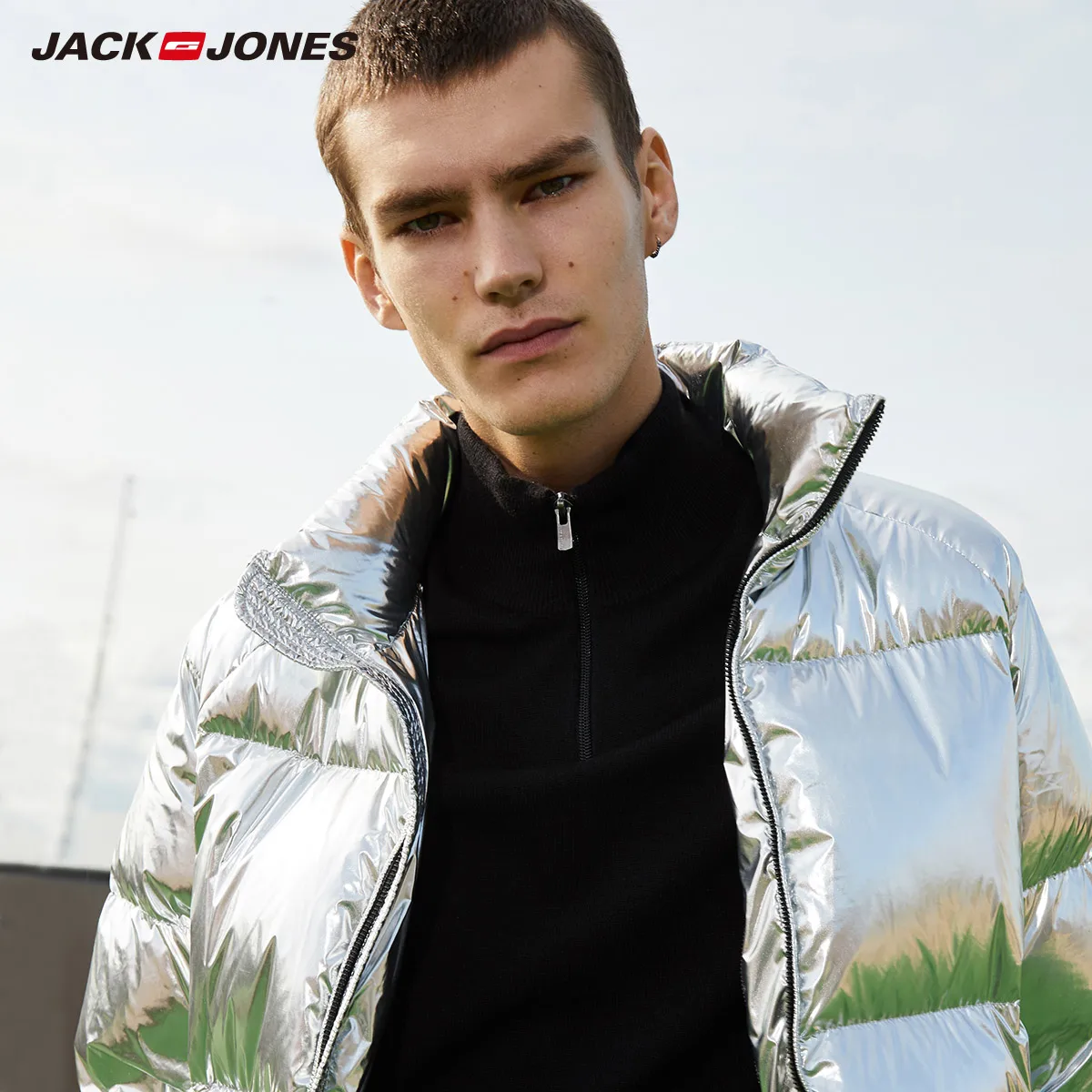 Jack Jones Джек Джонс Для мужчин куртка-пуховик воротником-стойкой Глянцевая теплый