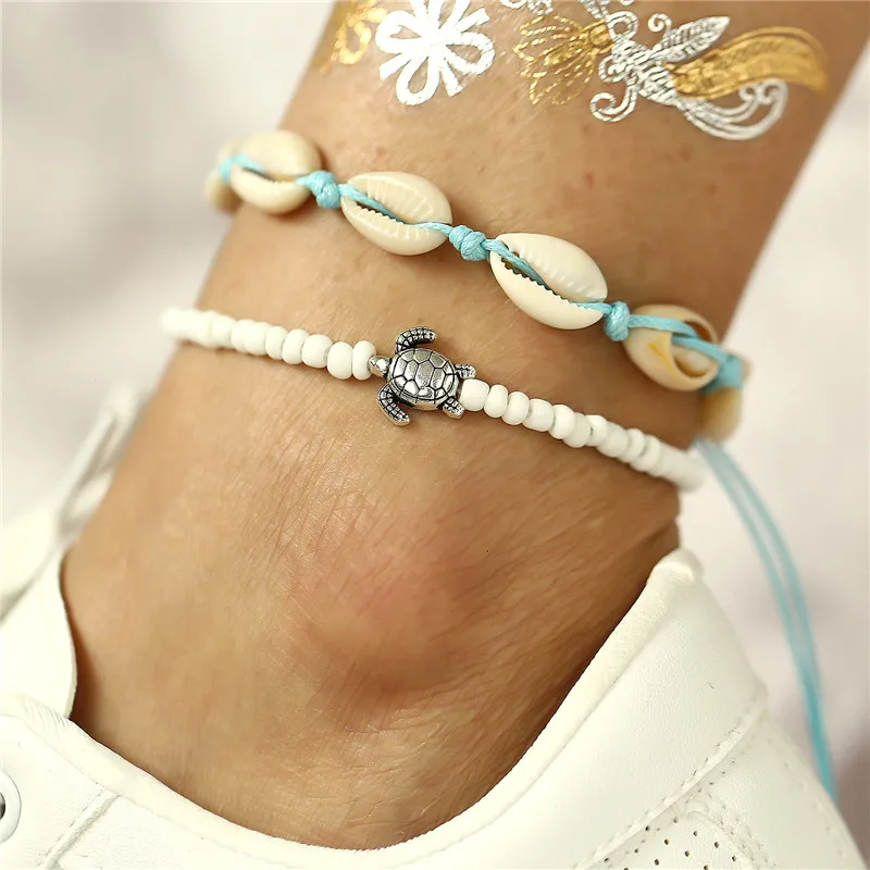 F1436 Boho Shell Каури лодыжки браслет на ногу черепаха серебряные золотые браслеты на щиколотку для женщин Conchas ножной браслет набор ноги цепи сапоги ювелирные изделия - Окраска металла: F1436