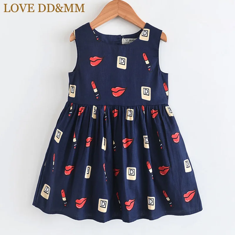 Платья для девочек с надписью «LOVE DD& MM» Новинка года, летняя детская одежда модное платье принцессы без рукавов с открытой спиной и принтом губ и губной помады для девочек