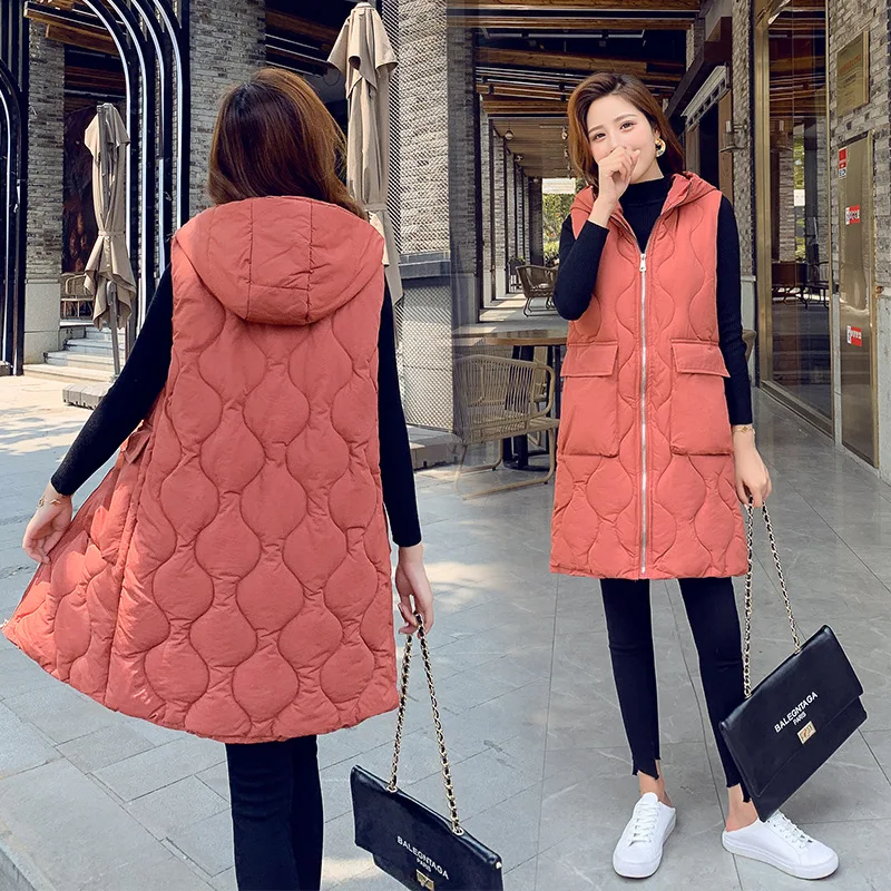 New fashion thicken warm cotton down vest women single button loose version long sleeveless coat women winter veste femme