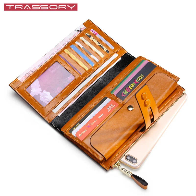 TRASSORY Rfid Блокировка женский кожаный клатч кошелек из натуральной кожи Длинный