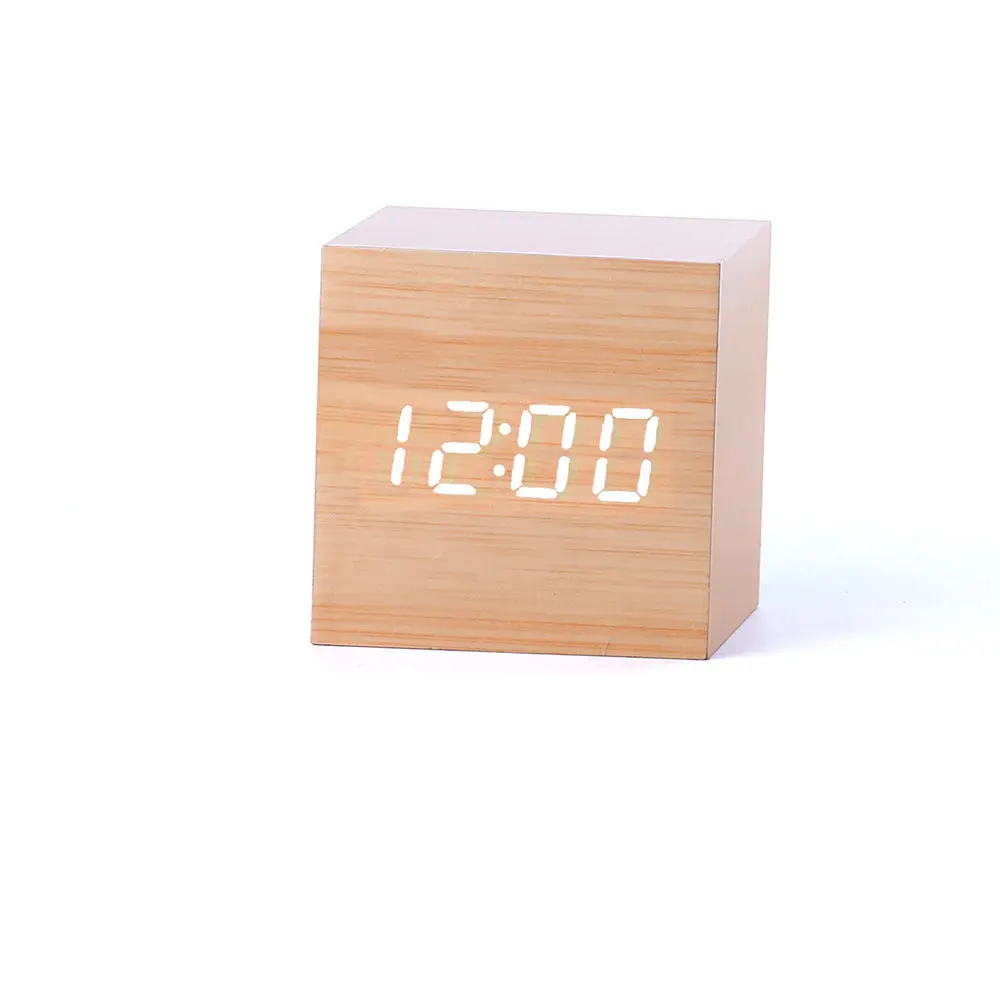 Bamboo White LED Деревянный квадратный светодиодный Будильник, настольный цифровой термометр, деревянные часы USB/AAA, настольные часы, домашний декор - Цвет: Bamboo White LED
