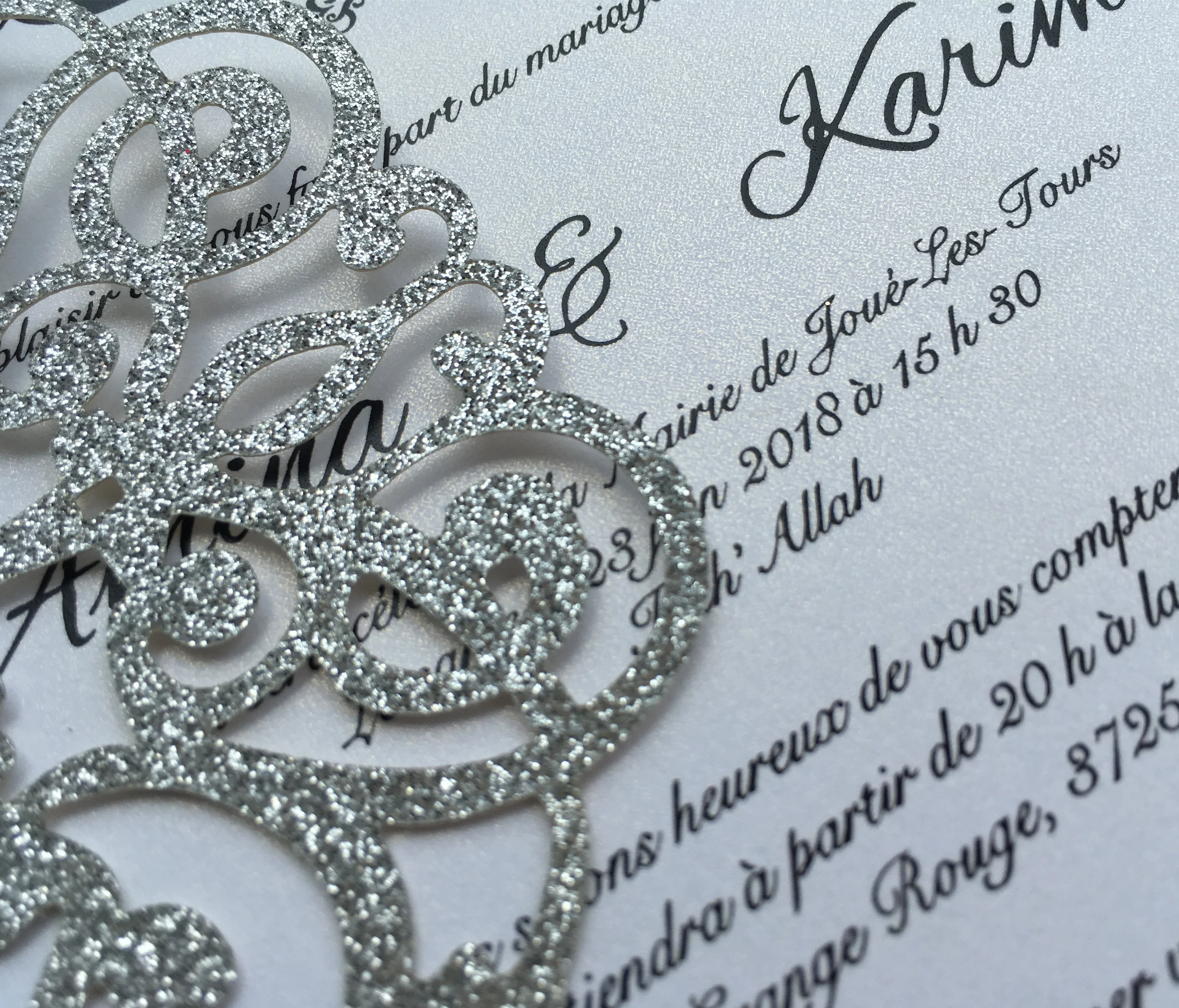 Лазерная вырезка Блестящая серебряная Свадебная пригласительная открытка с