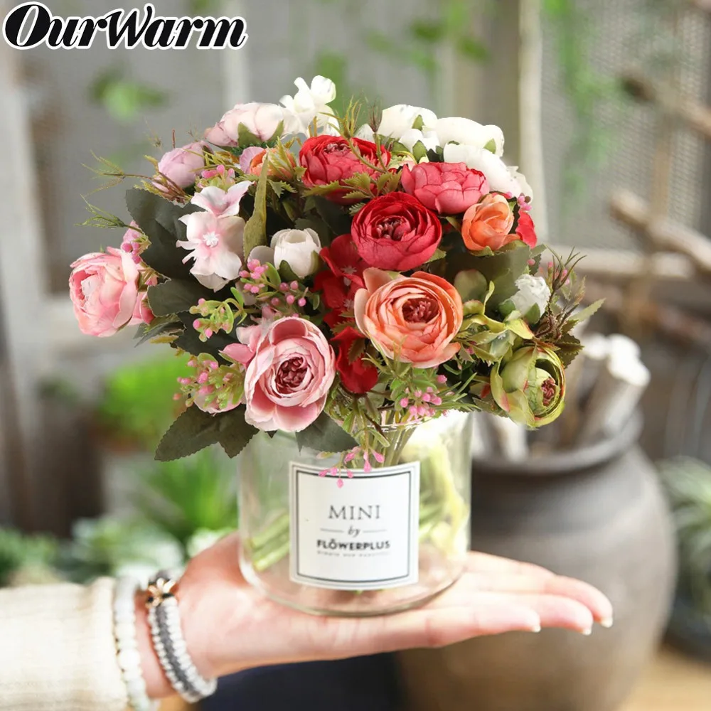 OurWarm 9 головы Искусственный Пион из шелка Цветы Букет Fleur artificielles камелии искусственные цветы для дома Свадебные украшения