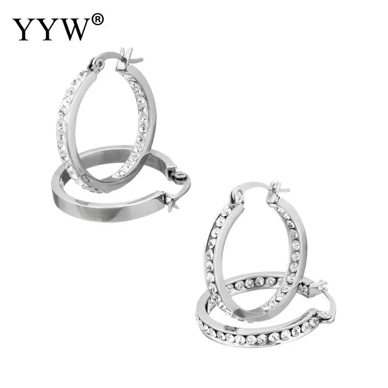Women Earrings Statement Rhinestone Stainless Steel Ear Loop Hoop Earring 2018 Punk Pendientes Round Circle | Украшения и