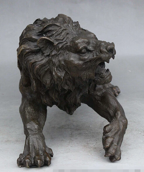 Lat&oacute;n decoraci&oacute;n lat&oacute;n puro buen valor 7 de la suerte "China feng-shui tradicional lat&oacute;n tallado &eacute;xito feroz fuerte Le&oacute;n Animal arte-1