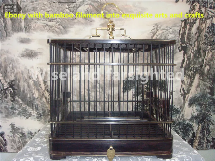 Бамбуковая птичья клетка из черного дерева и красного с искусством