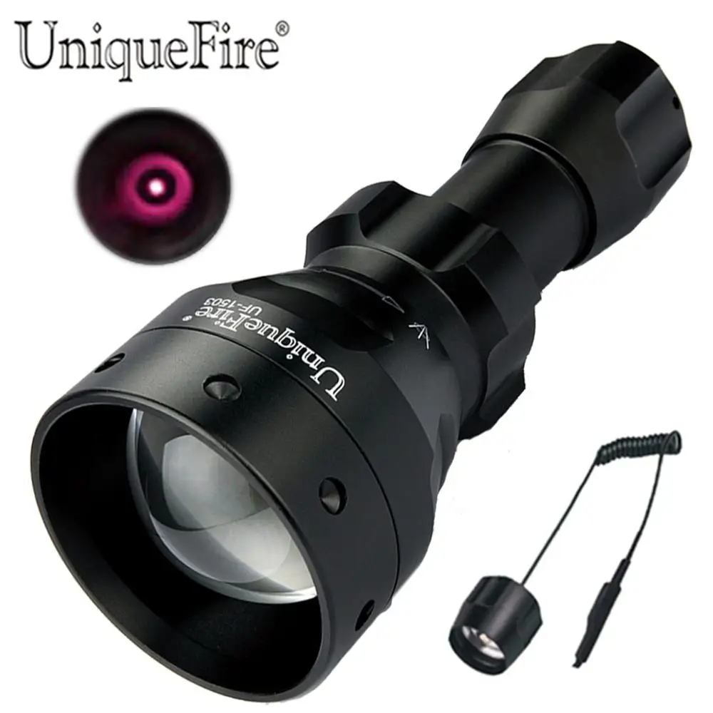 UniqueFire 1503 Night Vision LED Flashlight IR 850nm illumination Zooming Torch+ Remote Pressure Tail Switch for Outdoor Hunting