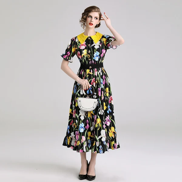 Женское модельное платье макси элегантное кружевное лоскутное с короткими