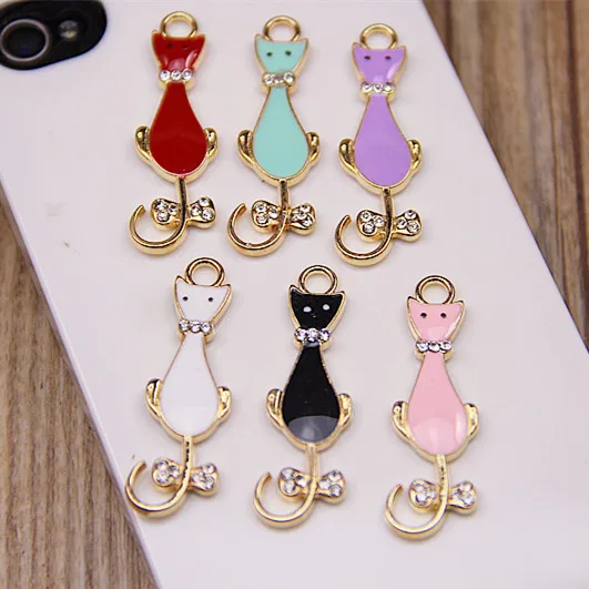 

Free Shipping 30PCS Mixed Color Oil Drop Fashion Animal Cat Jewelry Charms Gold Tone Metal Alloy Enamel DIY Bracelet Charms
