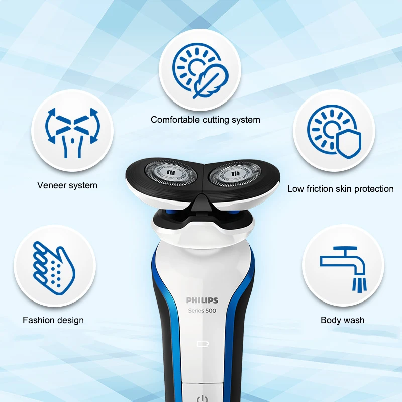 Philips профессиональная электробритва S566 перезаряжаемая 2 лезвия вращающаяся электробритва для лица Борода электрическая бритва для мужчин Влажная и сухая