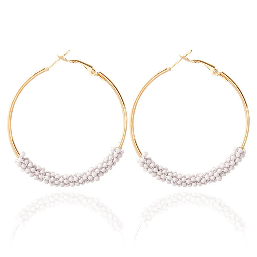 Большие серьги круглой формы Boho с бисером и золотым покрытием в 4 цвета для женщин. Модные украшения в стиле бохо.