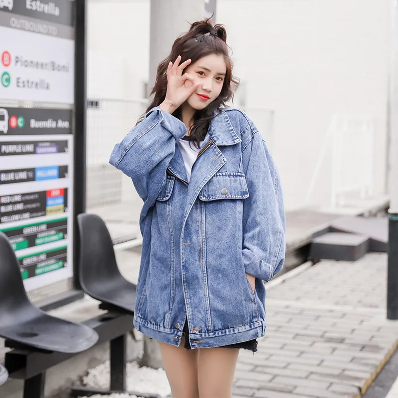 Осеннее женское свободное базовое пальто джинсовое Feminino Повседневная джинсовая