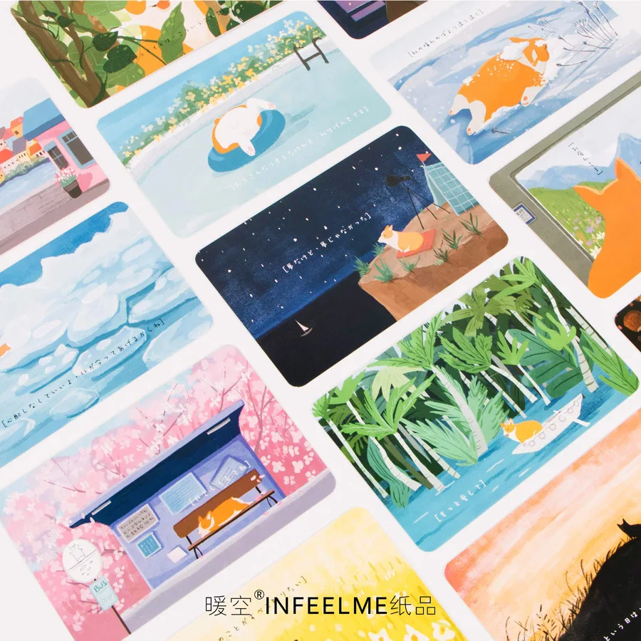 30Pcs/pack New Little short leg Keji Dog Round Corner Greeting Card Postcard Letter Envelope Gift Set Message M0459 | Канцтовары для