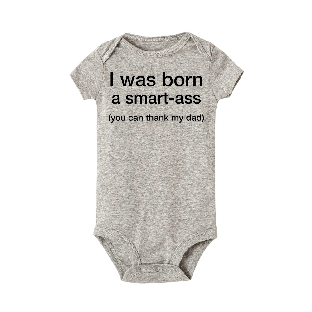 Одежда для новорожденных; летний хлопковый комбинезон с принтом «I Was Born A Smart Ass» и короткими рукавами для маленьких мальчиков и девочек