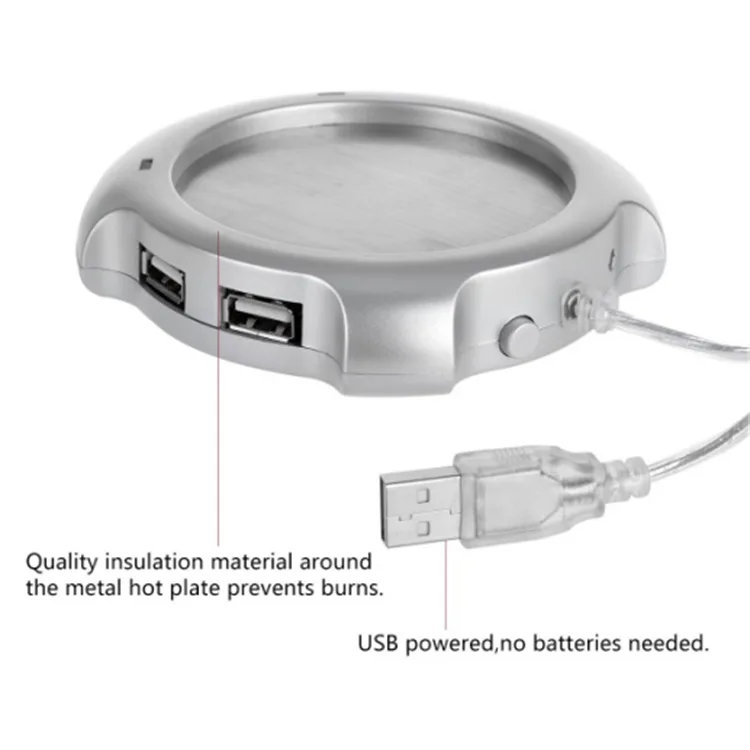 Подогреватель USB серебристого цвета теплые Чай Кофе Кружка грелка подогреватель