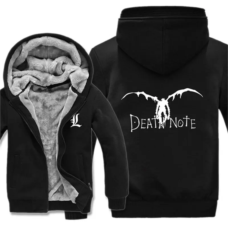 2019 зима молния с капюшоном аниме Death Note куртка унисекс повседневное шерсть флис
