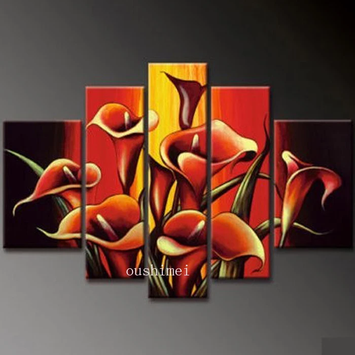

Hand-painted Artwork Booming Morning Glory Flowers High Q. Wall Decor Landscape Oil Painting On Canvas 5pcs/set Red Picture