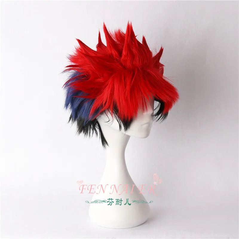 Tokyo Anime Shokugeki no Soma Yukihira soma cosplay wig mens red mix blue hair costumes | Тематическая одежда и униформа