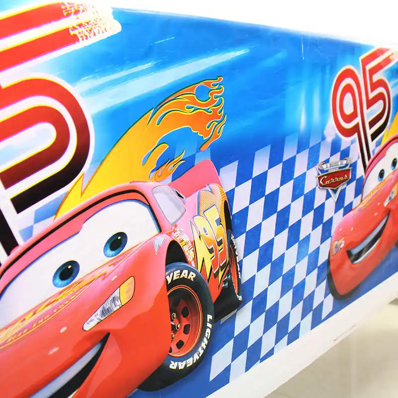 Баннер/флаг шляпа соломенная Конфета попкорн коробка Автомобили освещение mcqueen Дети День рождения набор украшения вечерние принадлежности бумажный стаканчик, тарелка - Цвет: 1pc tablecover
