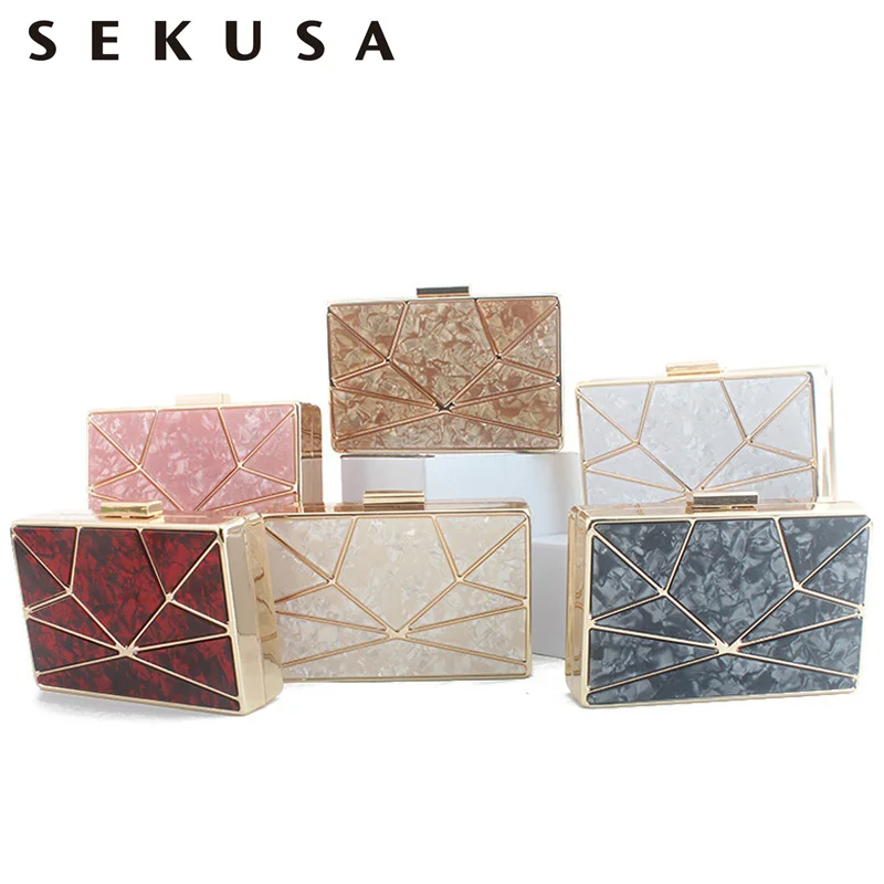 SEKUSA акриловые открытые стильные женские вечерние сумки Металлические Модные женские вечерние сумки с плечевыми ручками