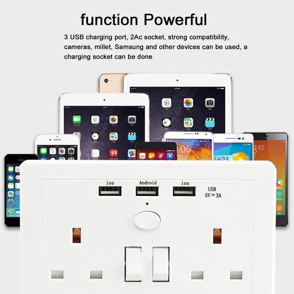 Фото Двойная настенная розетка с 3 USB портами для быстрой зарядки 13 а 250 В uk wall socket fsocket Двойная настенная розетка с 3 USB портами для быстрой зарядки 13 а 250 В uk wall socket fsocket