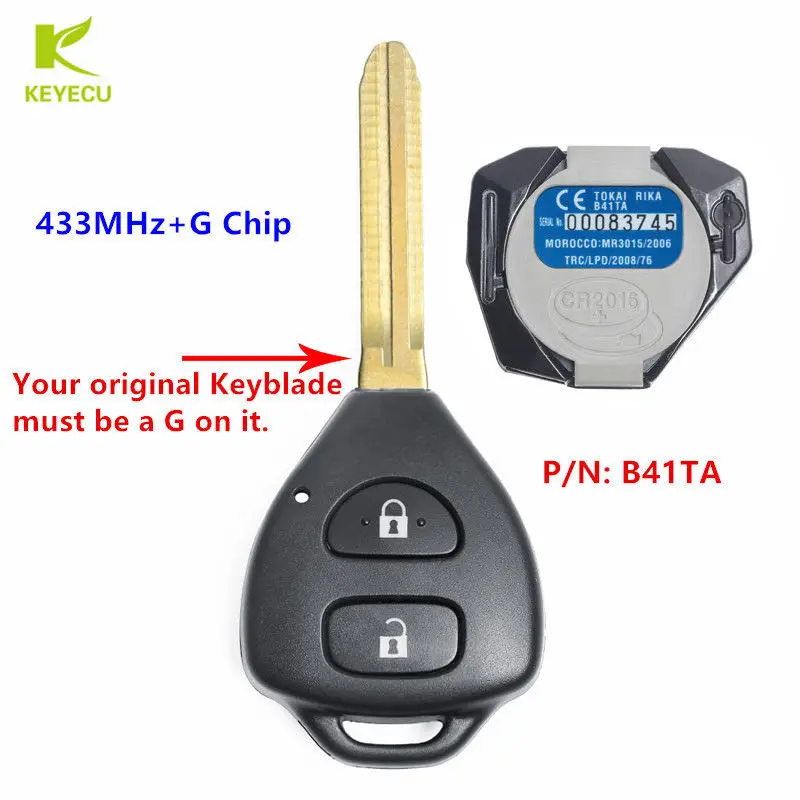 Оригинальный дистанционный ключ KEYECU 433 МГц + G чип FCC ID: B41TA для Toyota Hilux Fortuner 2011-2014 Yaris