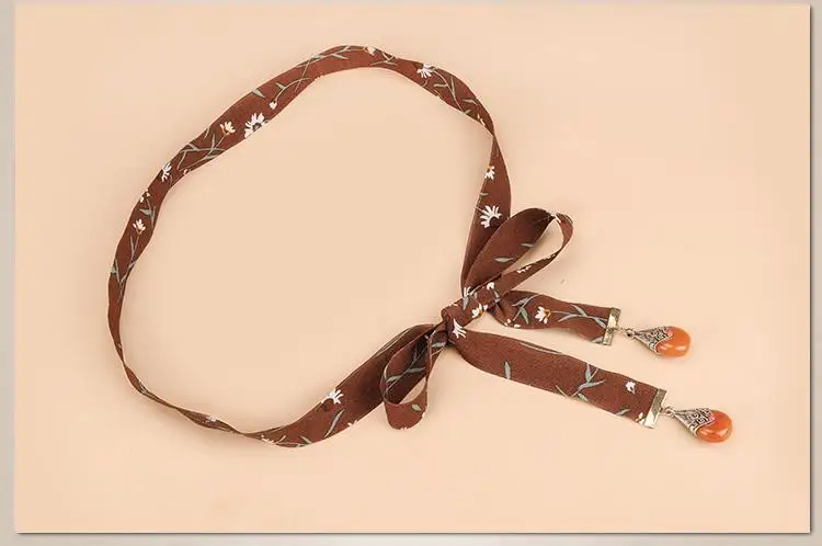 See Orange 2018 Summer New Flower Silk Belt Woman Belt Sashes Vintage Long Fabric Waist Belt For Dress Accessories SO0133