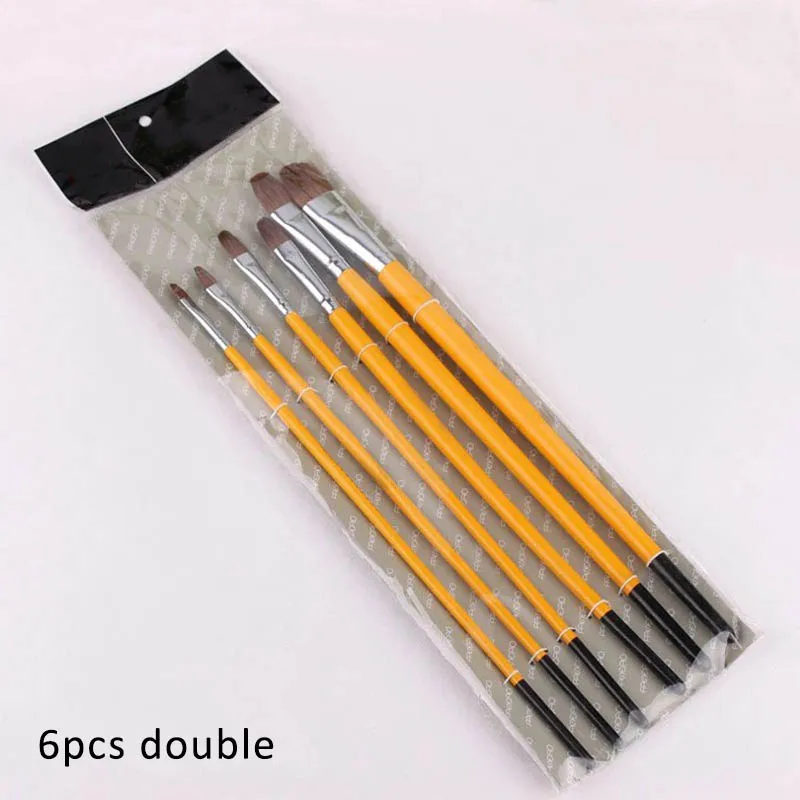 6pcs double 6 шт. деревянная ручка цифровые кисти для рисования маслом DIY художественные принадлежности длинный хвост Волчья шерсть Акварельная Кисть ручка художественные канцелярские принадлежности - Цвет: 6pcs double