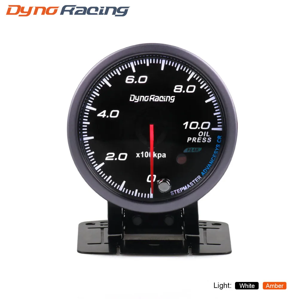 Датчик давления для масла Dynoracing 60 мм черный лица Янтарный/белый свет 0-10 бар