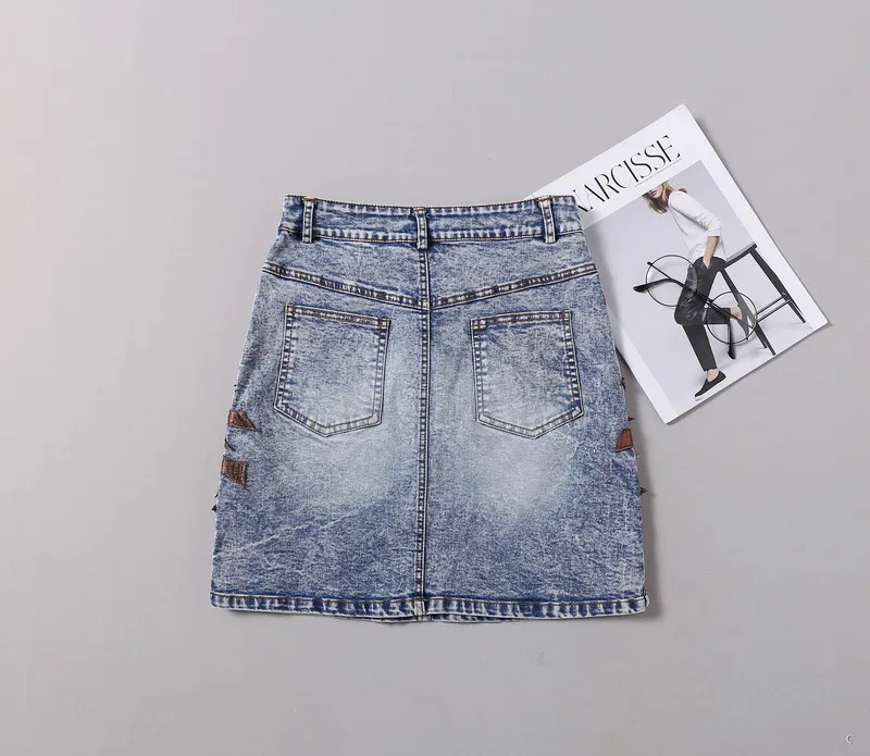 2018 summer back pocket empire high wasit Monkey Embroidered Denim mini Skirt (E010) | Женская одежда