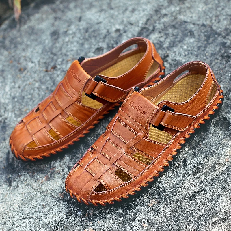 2018 летние мужские кожаные сандалии ручной работы размер 38-47 дышащая повседневная