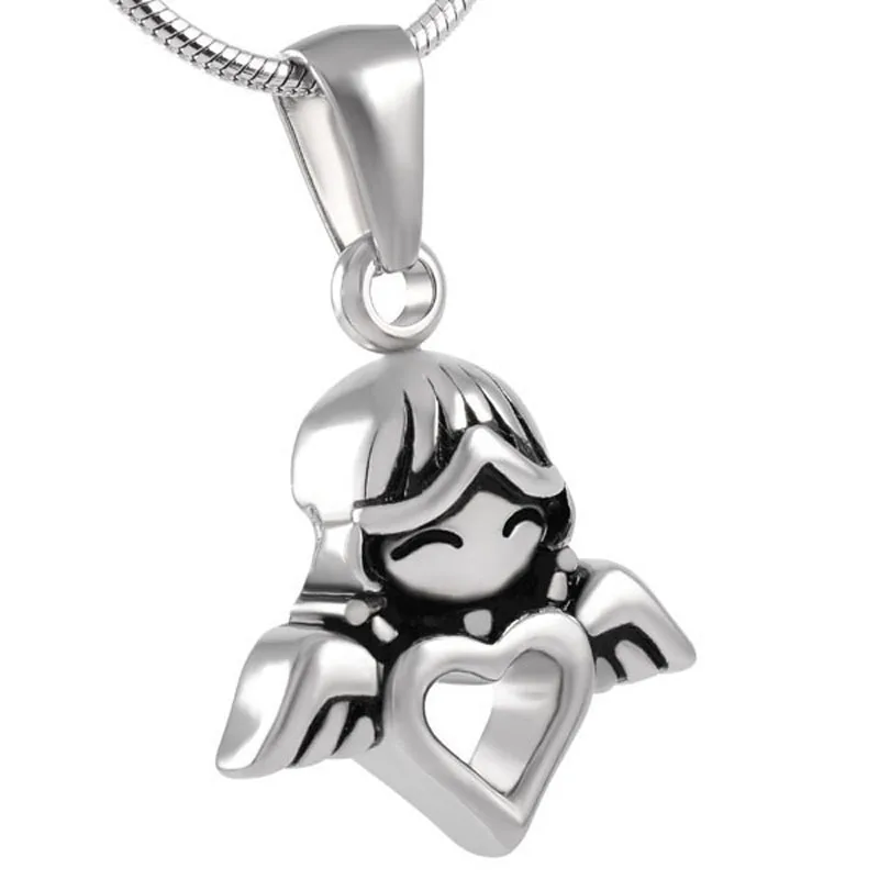 

IJD8214 Low Price Wholesale Stainless Steel Baby Angel Heart Wings Shaped Cremation Memorial Necklace for Ashes Urn Jewelry