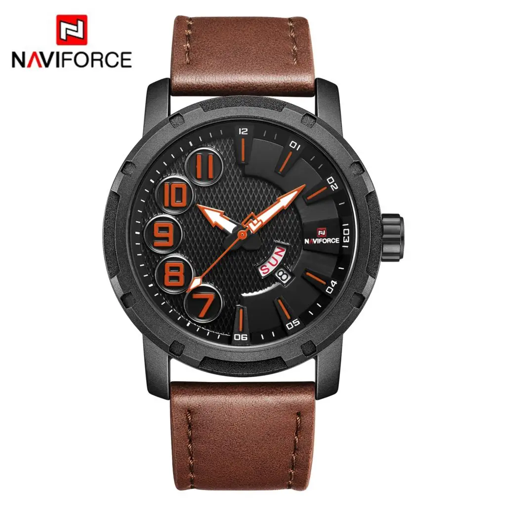 NAVIFORCE мужские часы модные спортивные с датой неделя кварцевые кожа наручные 30 м