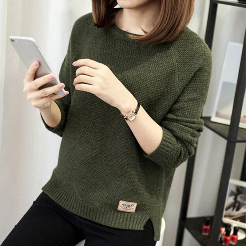 

Women Sweaters Pullovers Autumn Winter Long Sleeve Pull Femme Solid Pullover Female Casual Knitted Sweater