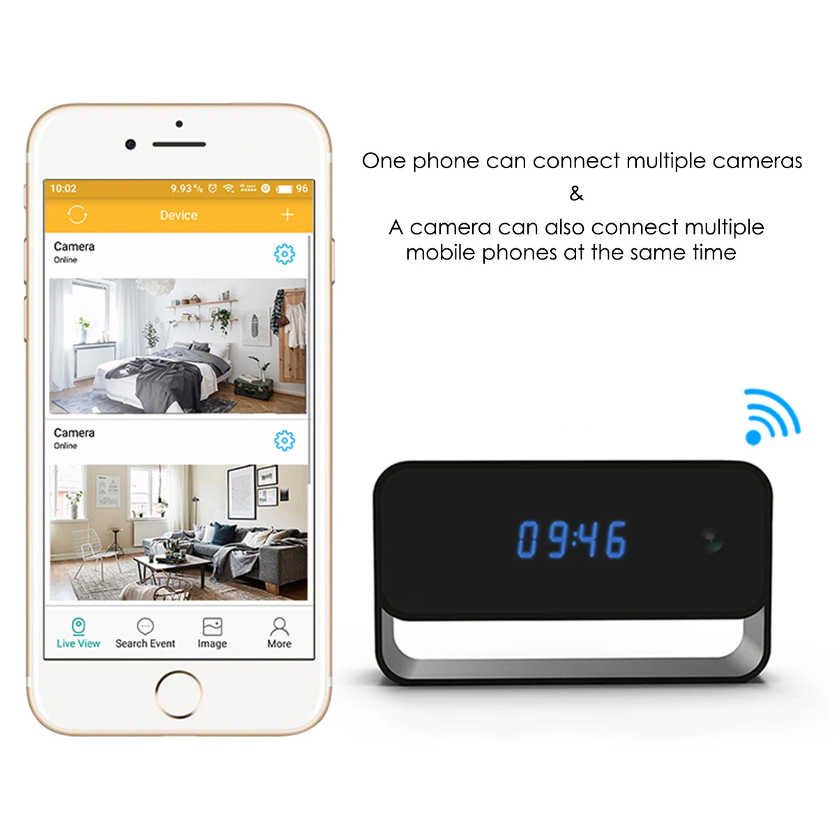 Широкий формат Wi Fi цифровые настольные часы Камера 1080 P HD IP видеокамеры P2P DVR