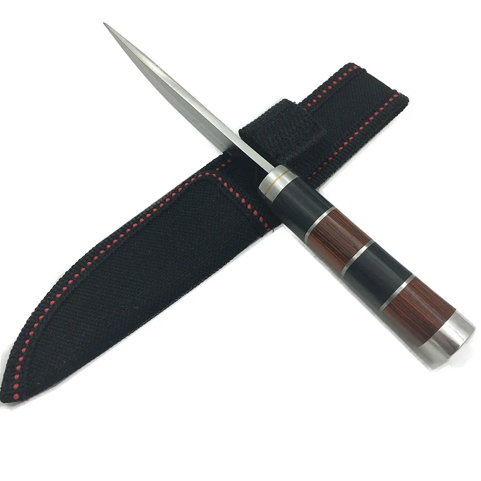 Colour wood+ steel handle Outdoor Camping knife Portable Survival Hunting knives with scabbard fixed blade | Инструменты