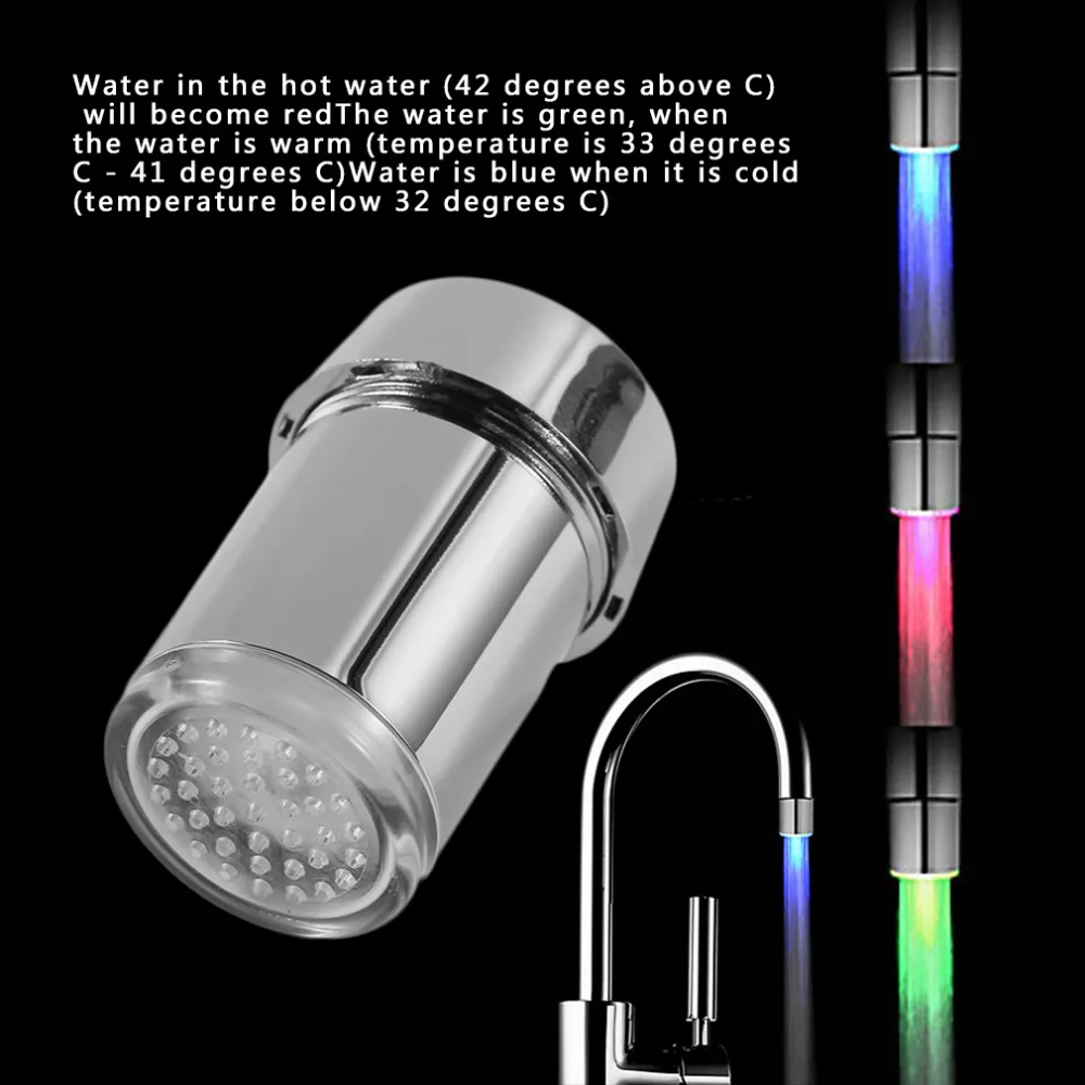 

3 Color LED Light Change Faucet Shower Water Tap Temperature Sensor Water Faucet Glow Shower Left Screw with Converter