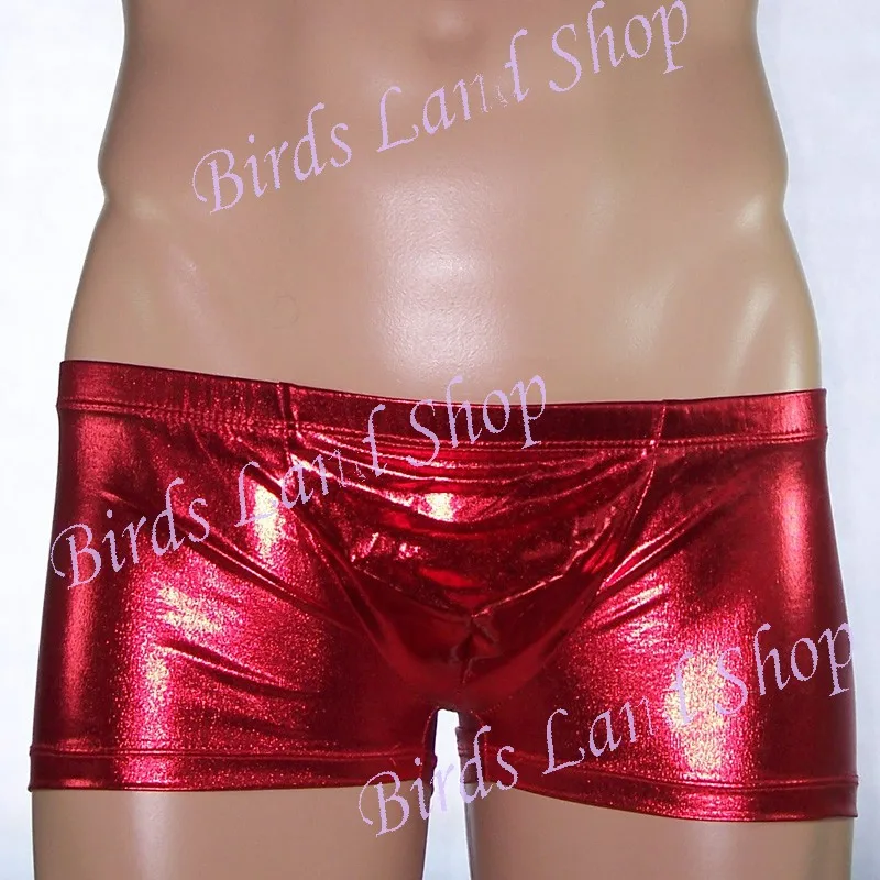 Мужские трусы-боксеры G1033 с заниженной талией из блестящей кожи металлик