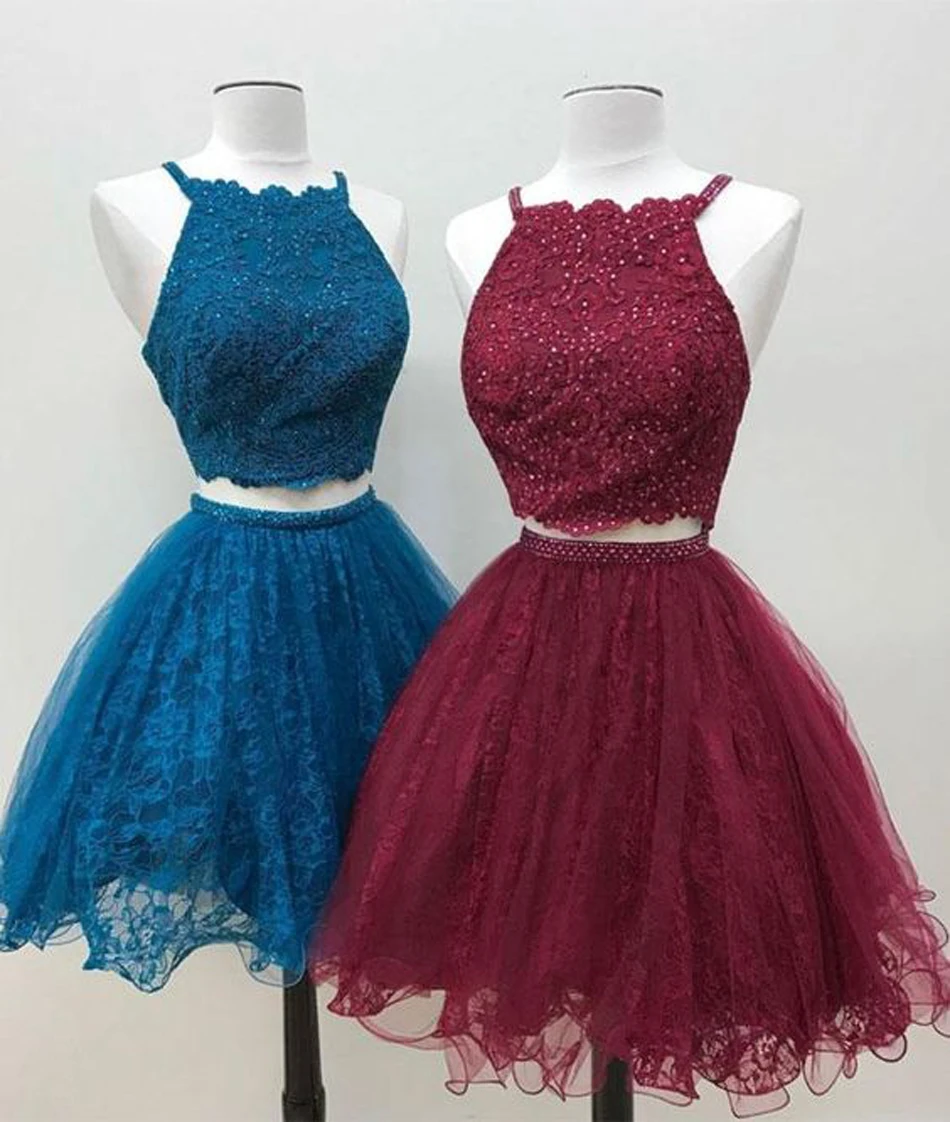 

Best Selling Burgundy Two Pieces Homecoming Dress Lace Appliques Short Prom Dress vestido de formatura 2018 graduation dresses