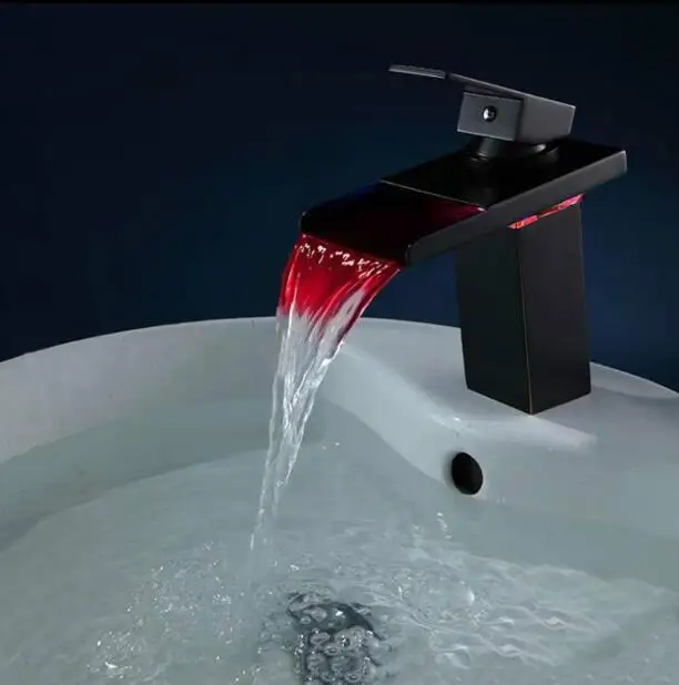 Смеситель для раковины кран ванной комнаты античный масло втирается Led водопад 2