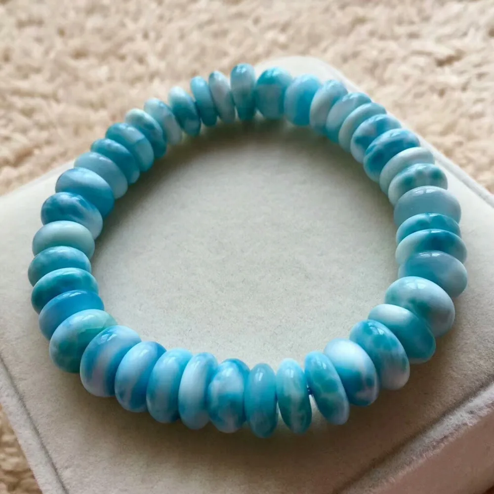 Браслет из натуральных синих бусин ларимара 10 мм|Гибкие и жесткие браслеты| |