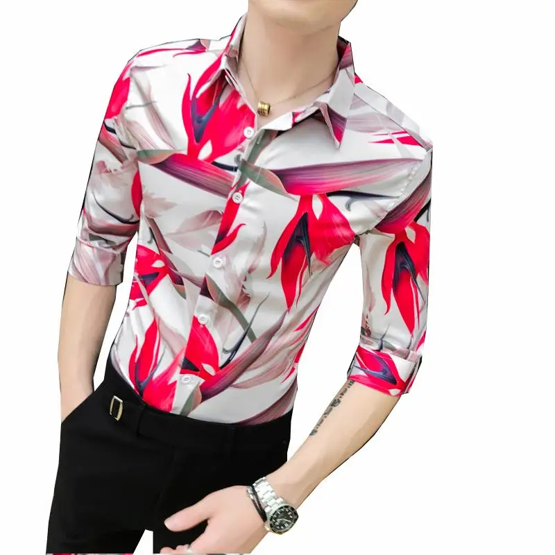 Социальные Для мужчин рубашка цветок Camisa masculina Половина рукава Цветочные s