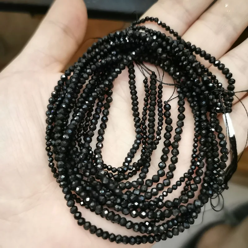 Black Onyx Граненые 2/3/4 мм Натуральный Камень Бисер Розовый кристалл кварца Драгоценный Камень Бисер для изготовления ювелирных изделий бисером браслетов или бус своими руками - Цвет: Black Onyx