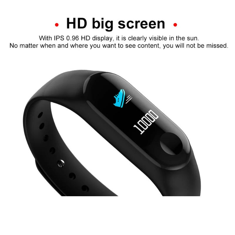M3 plus Смарт-часы цветной экран браслет сердечный ритм фитнес-трекер умный электронный браслет-синий - Цвет: as picture